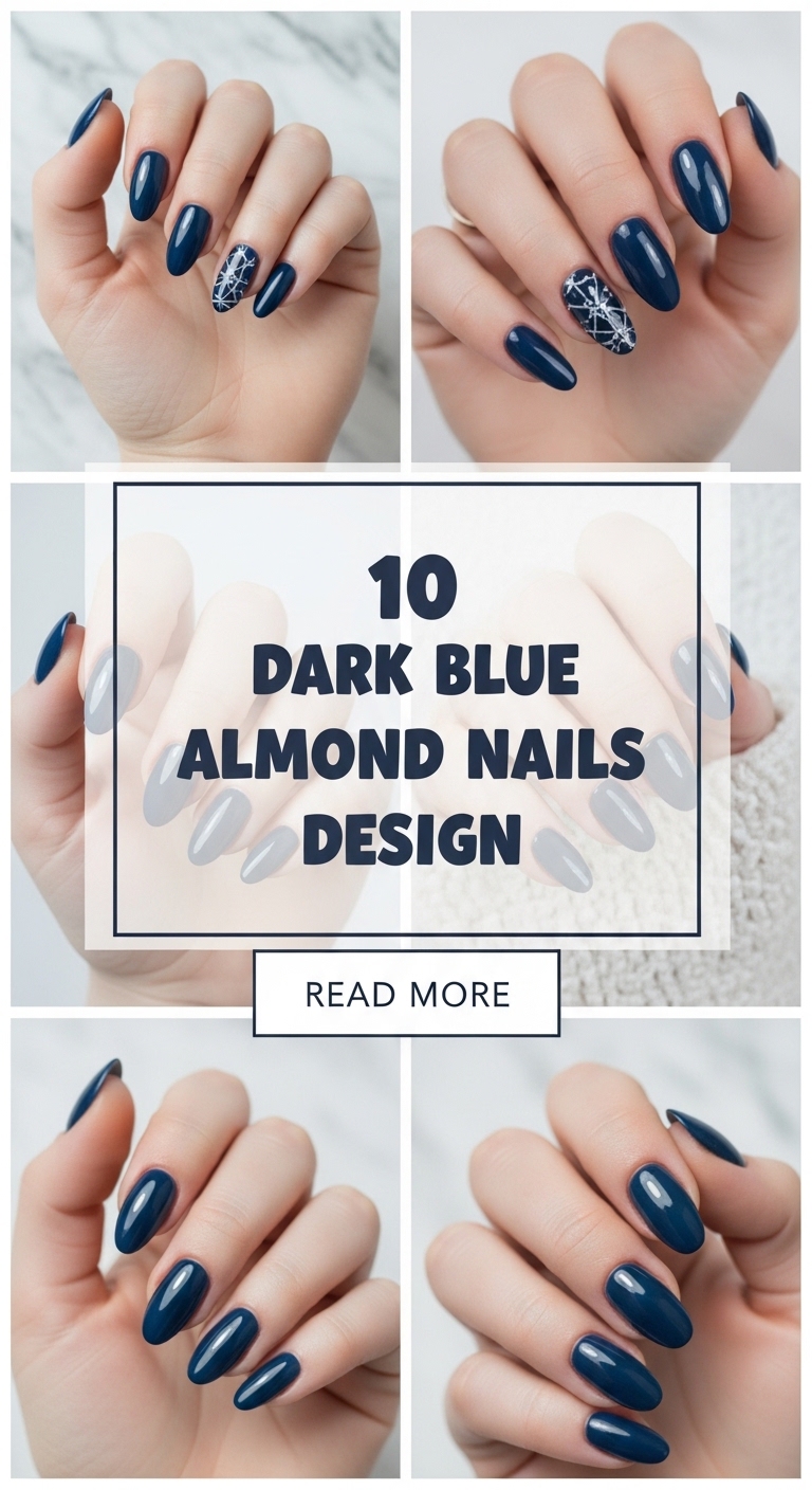 10 Dark Blue Almond Nails Design