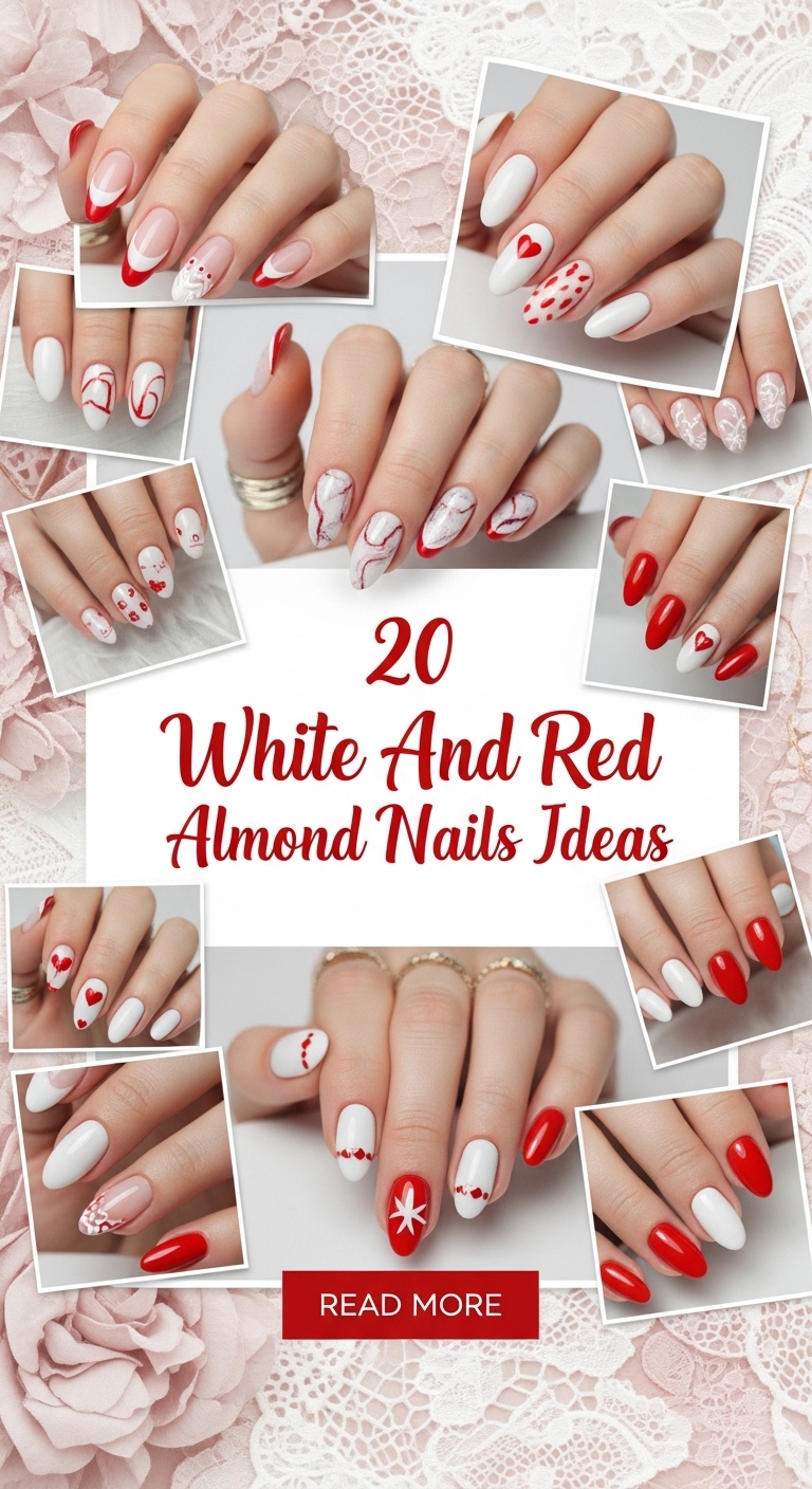 20 White And Red Almond Nails ideas