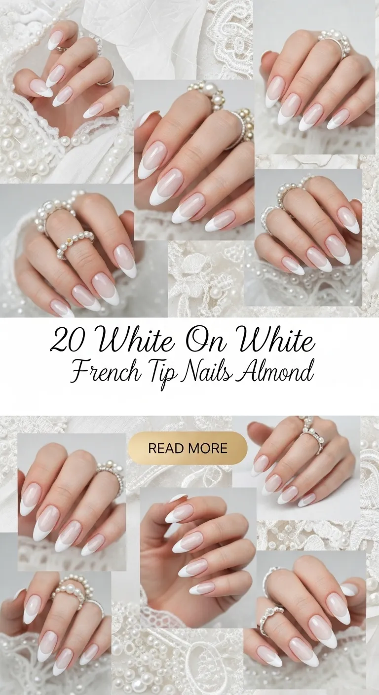 20 White On White French Tip Nails Almond