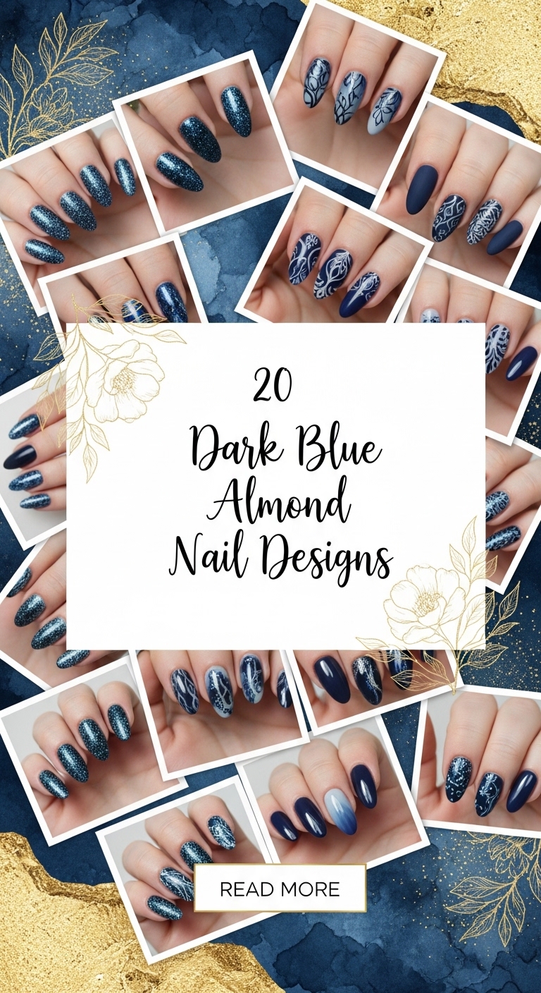 20 Dark Blue Almond Nail Designs