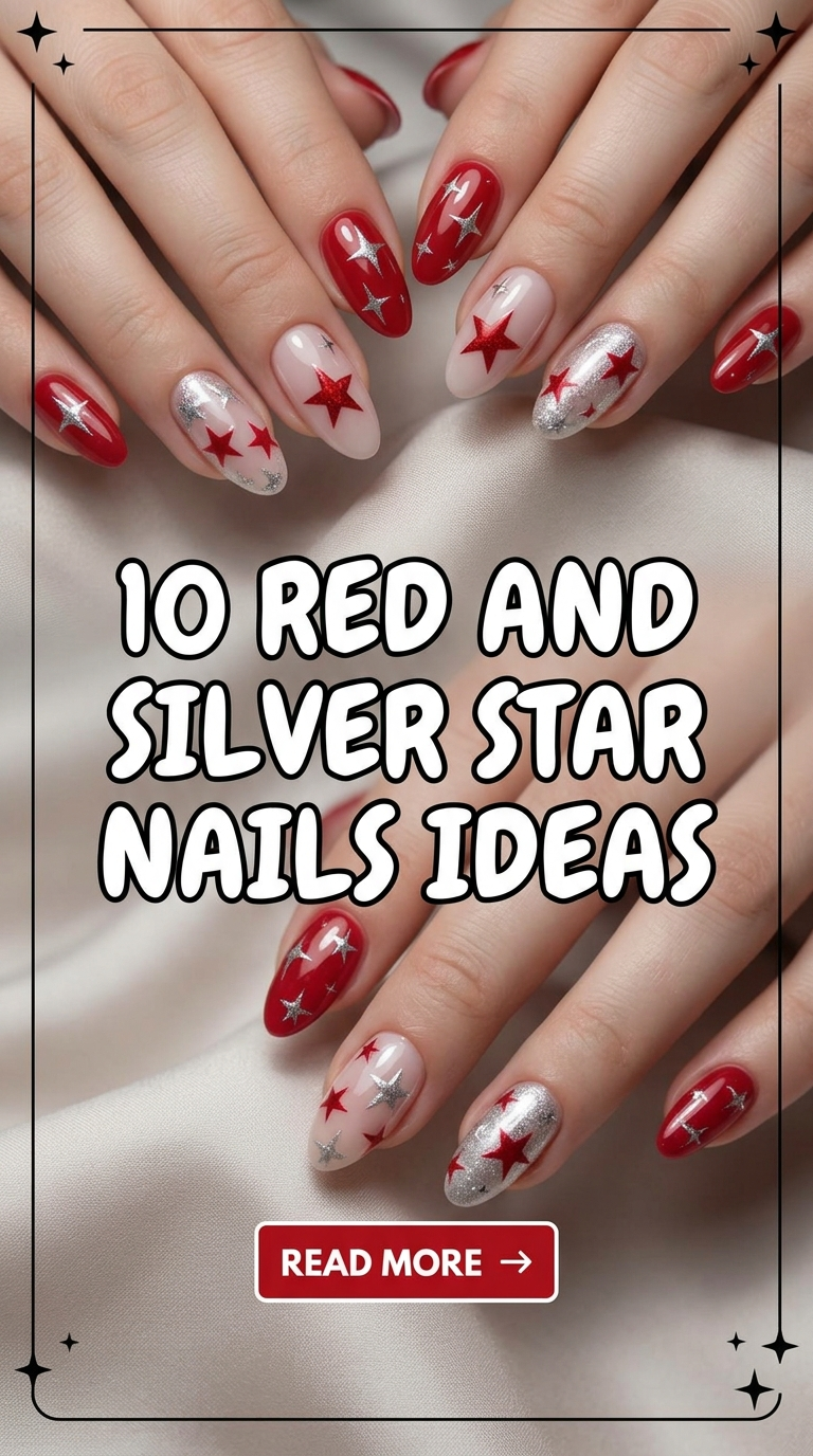 10 Red And Silver Star Nails Ideas